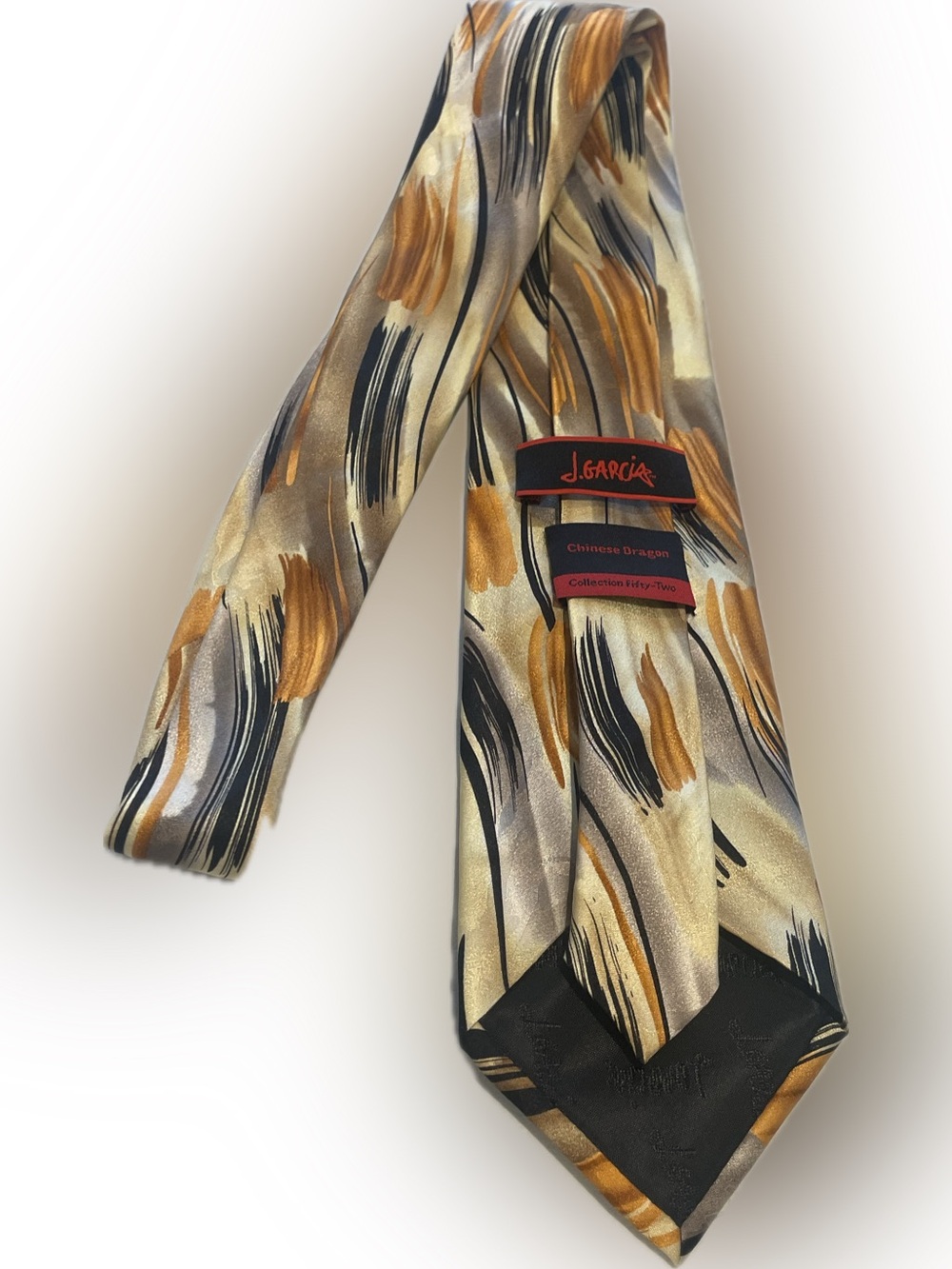 J. Garcia Gold, Black and Brown Brushstroke Silk Tie